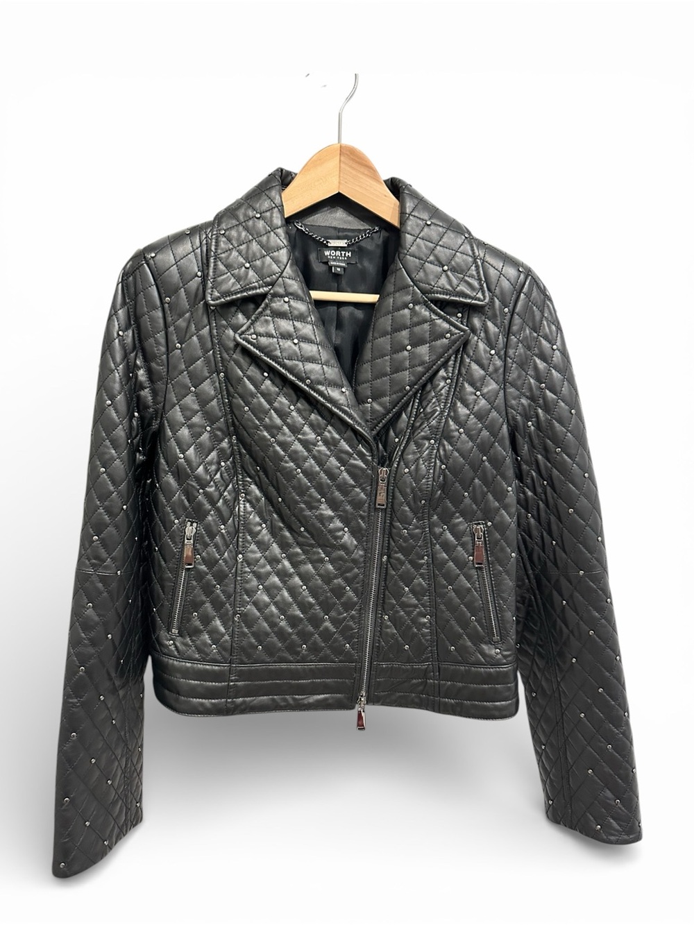 Worth Black Quilted Studded Moto Jacket